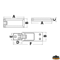 Hatches hinge dimensions 70x30 mm - AxBxC mm 70x30x10 - DxExF mm 30x23x100 [M3530070]