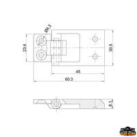 Hatches hinge dimensions 70x30 mm - AxBxC mm 70x30x10 - DxExF mm 30x23x100 [M3530070]