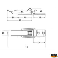 AISI 316 stainless steel hatch and cabinet latch - dimensions 115x15 mm - Dimension mm 115x15 - Without eyelet model [M3500115]