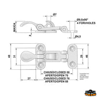 Chromed brass hatch and cabinet toggle latch - dimensions 86x48 mm [M3510030]