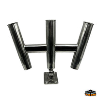 Adjustable 3-barrel raised tubular rod holder - Description Support rod holder - Internal Ø 42 mm - Support dimensions mm - [M2642401]
