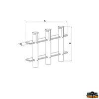 Wall mount fishing rod holder 4 rods - A mm 610 - B mm 270 - C mm 65 - Internal Ø mm42 [M2640004]