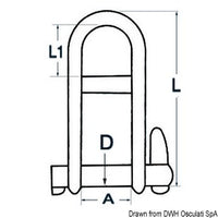 Shackle w. captive locking pin AISI 316 8 mm