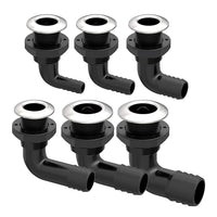 Seaflo Hybrid Thru Hull Elbow Black Composite Stainless Steel 1 1/4 Inch Skin fitting with Check Valve SFTH3-1250-02V