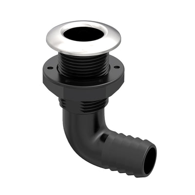 Seaflo Hybrid Thru Hull Elbow Black Composite Stainless Steel 3/4 Inch Skin fitting with Check Valve SFTH3-0750-02V