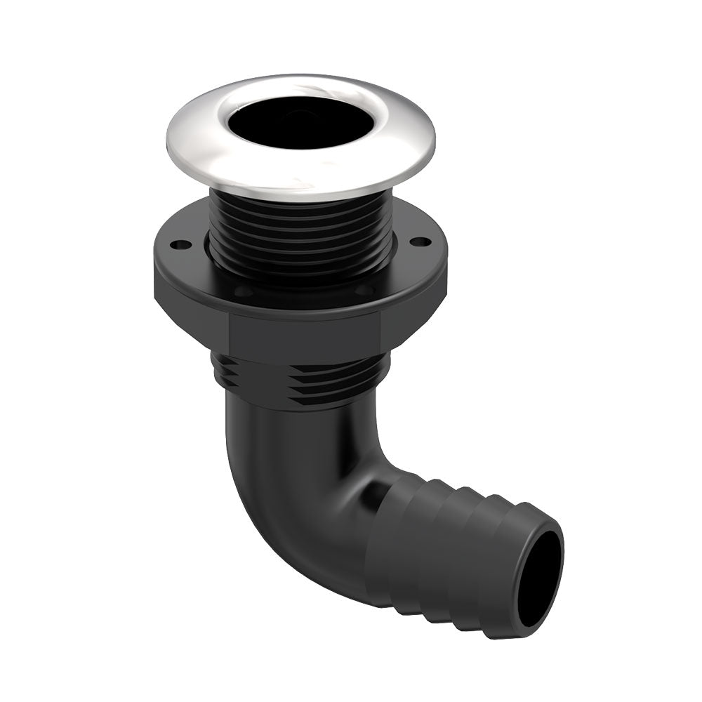 Seaflo Hybrid Thru Hull Elbow Black Composite Stainless Steel 1 1/4 Inch Skin fitting with Check Valve SFTH3-1250-02V