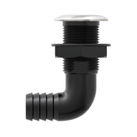Seaflo Hybrid Thru Hull Elbow Black Composite Stainless Steel 1 1/4 Inch Skin fitting with Check Valve SFTH3-1250-02V