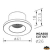 Recessed mounting led ceiling light 110 lumen - Max intensity CD 588 - Cut out mm 26 - CRI >80 - Power3W - Voltage								

								10-32VDC [L4401041]