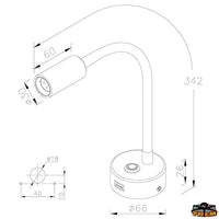 Articulated led spotlight with usb socket with dimmer - Dimmer Yes - Colore White 3000K - Max intensity CD 488 - CRI>80 - IP								

								20 [L4417055]
