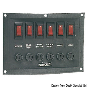 Horizontal control panel w. 6 switches