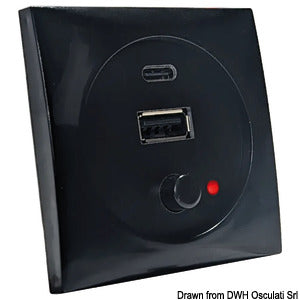 USB port 12/24 V black