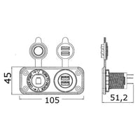 Lighter plug + double USB socket white