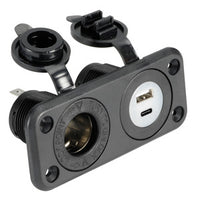 Lighter socket + USB-A + USB-C black