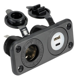 Lighter socket + USB-A + USB-C black
