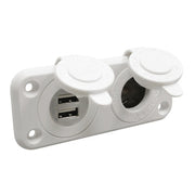 Lighter plug + double USB socket white