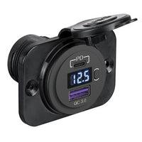 Digital voltmeter + dual USB plug Type A+C