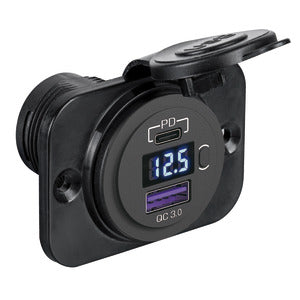 Digital voltmeter + dual USB plug Type A+C