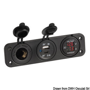 Digital voltmeter and ammeter 12V USB-A + USB-C