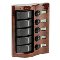 Control panel 5 flush rocker switches mahogany
