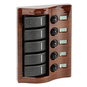 Control panel 5 flush rocker switches mahogany