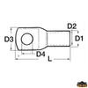 Tin-plated copper lugs 70 mm - Cable section mm2 70 - D3 mm 22 - L 57 mm - D4mm13.2 - D2 mm								

								11.2 - D1mm 14.2 [L1513070]