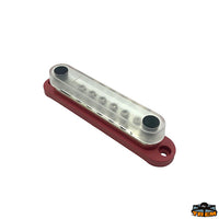 Busbar 12xM4 - 2xM6 150A - Red model - Dimensions mm 150 x 28 x h 35 - Wheelbase 134 mm [L0612201]