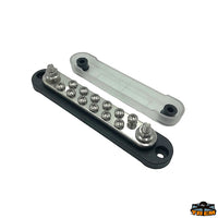 Busbar 12xM4 - 2xM6 150A - Black model - Dimensions mm 150 x 28 x h 35 - Wheelbase 134 mm [L0612202]