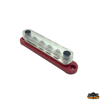 Busbar 6xM6 150A - Red model - Dimensions mm 150 x 28 x h 35 - Wheelbase 134 mm [L0606201]