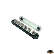 Busbar 6xM6 150A - Black model - Dimension2 mm 150 x 28 x h 35 - Wheelbase 134 mm [L0606202]