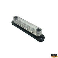 Busbar 6xM6 150A - Black model - Dimension2 mm 150 x 28 x h 35 - Wheelbase 134 mm [L0606202]