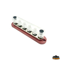 Busbar 6xM10 300A - Red model - Dimensions mm 178 x 38 x h 43 - Wheelbase 163 mm [L0610201]