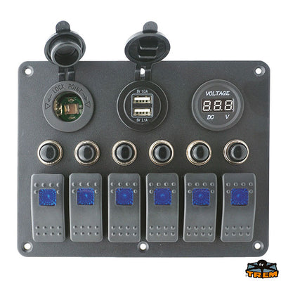 Switch panel with voltmeter + 2 USB + power socket Trem L0661106