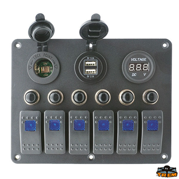 Switch panel with voltmeter + 2 USB + power socket Trem L0661106