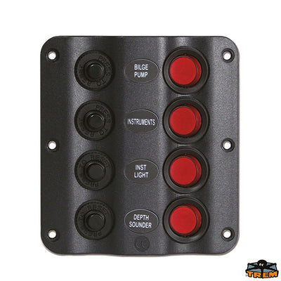 Switch panel with 4 circuit breaker and LED IP54 Trem L0610024
