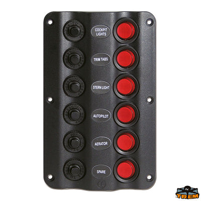 Switch panel with 6 circuit breaker and LED IP54 Trem L0610026