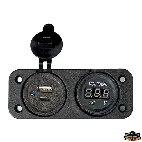 Digital voltmeter and doubleUSB A+C socket Trem L0624105