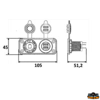 Digital voltmeter and double
USB A+C socket black colour - Black colour - Amp. 1,5+2,5 - Volts 12-24 [L0624105]