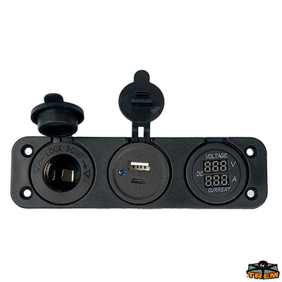 Voltmeter/Ammeterdigital, cigarette lightersocket and USB A+USB C Trem L0612080