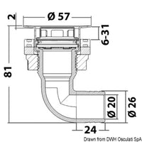 Flush cockpit drain w/AISI 316 head 90°