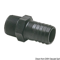 Male hose adapter black polycarbonate 1/2"