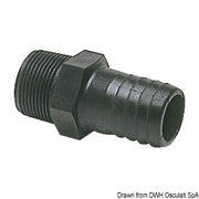 Male hose adapter black polycarbonate 3/4"