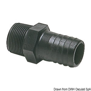Male hose adapter black polycarbonate 1"1/4