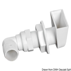 White plastic scupper 90° 1" x 25 mm