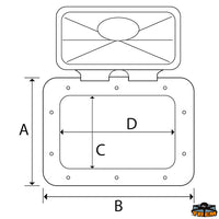 ABS UV Resistant Inspection hatch 463x517 mm ice white color - ICE color - A mm 463 - B mm 517 - C mm362 - D mm								

								416 - And 386 mm [L5346515G]