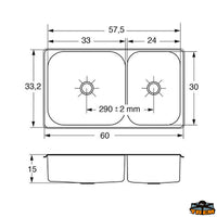 Double sink - Dimensions mm (external) 520x320 - 330x300 + 150x300 tanks - H mm 155 [Z0852320]