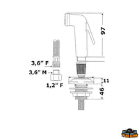 Shower hose kit 2,5 mt - Tube mt 2.5 - Tube N0100250 - 1/2” F connections - Deck support in chromed brass SI-YES [N0132250]