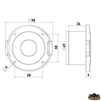 Box with quick coupling device and shower hose 2,5 mt - Recessed mm Ø70x30H - External dimensions Ø 98 mm - 2.50 m hose - Spare shower N0110462 [N0103412]