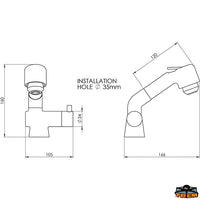 Mixer with removable shower - Projection 180 mm - H mm 150 - 1.5 m hose - Hot/cold connections 2x 3/8” Male [N0115150]