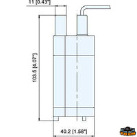 Submersible bilge pump 12V 380 Lt/h - Volts 12 - Amp 2,0 - L/H 380 - Prev. mt4 - Outlet Ø mm								

								10 - Dimensions 103.5xØ40 mm [P0208035]