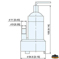 Submersible bilge pump 12V 510 Lt/h - Volts 12 - Amp 2,5 - L/H 510 - Prev. mt4 - Outlet Ø mm								

								10 - Dimensions 105xØ40 mm [P0212052]